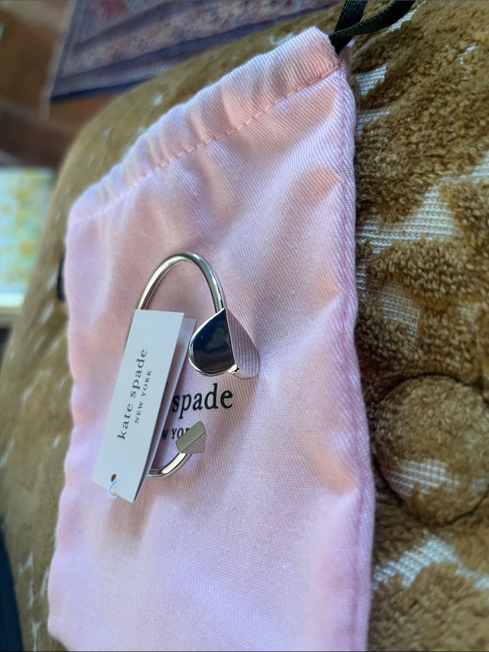 kate spade Silver Tone Open Heart Bangle with Pink Pouch